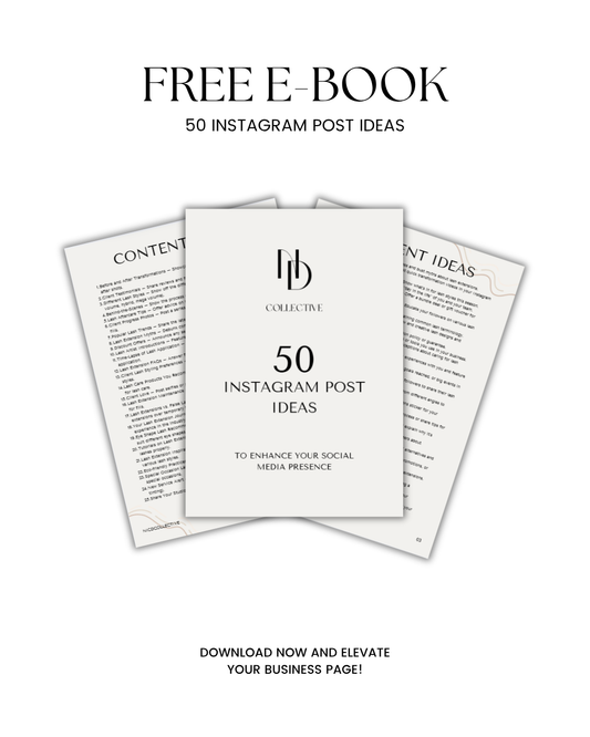 Free e-book titled '50 Instagram Post Ideas' with a white cover and black text on a white background.
