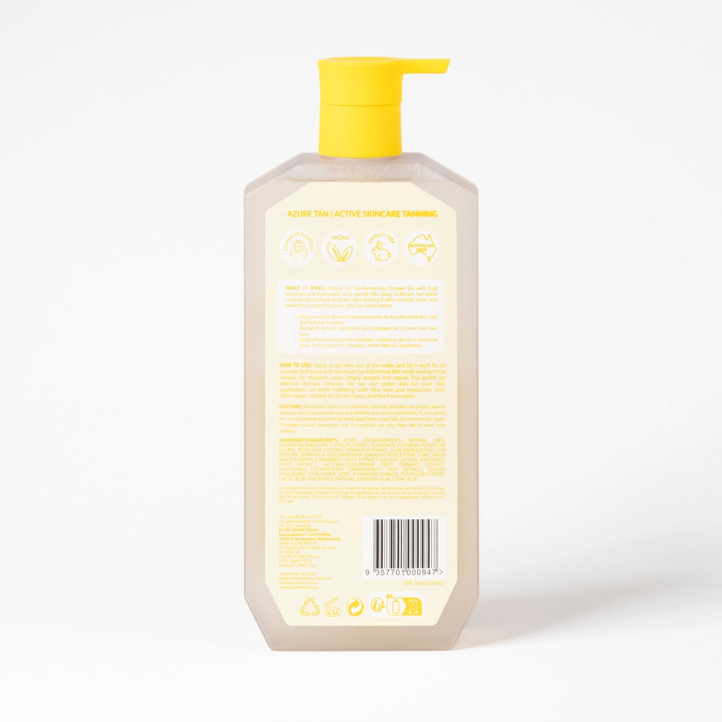 Azure Tan 60 Second Reset Tan Remover Gel 500ml - back label