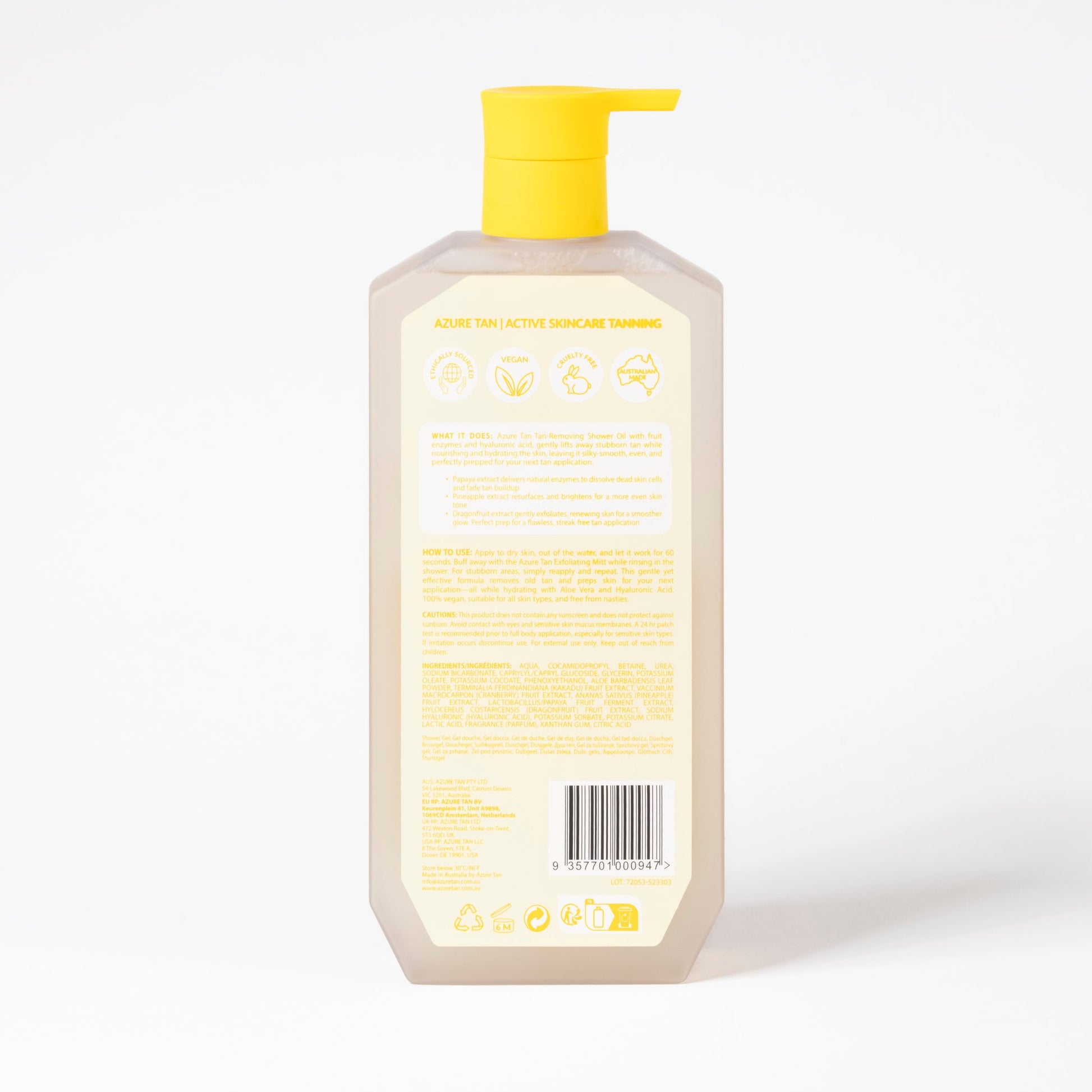 Azure Tan 60 Second Reset Tan Remover Gel 500ml - back label