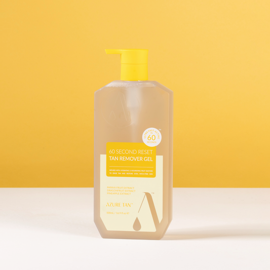 Azure Tan 60 Second Reset Tan Remover Gel 500ml - front on yellow background
